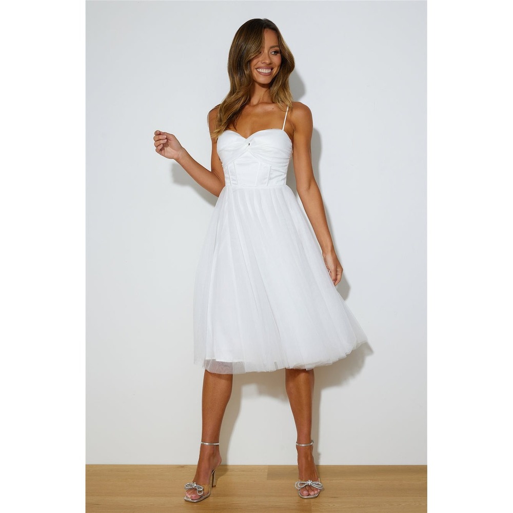 Hello Molly NWT Glam Feeling Tulle Midi Dress White Corset Bridal Size 4